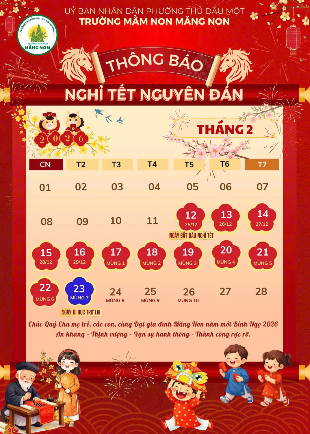 THÔNG BÁO NGHỈ TẾT NGUYÊN ĐÁN BÍNH NGỌ 2026